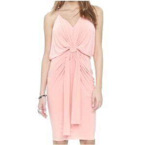 MISA Los Angeles Dress S Pink Drape Ruched Strap Bow Mini Lined MSRP $350